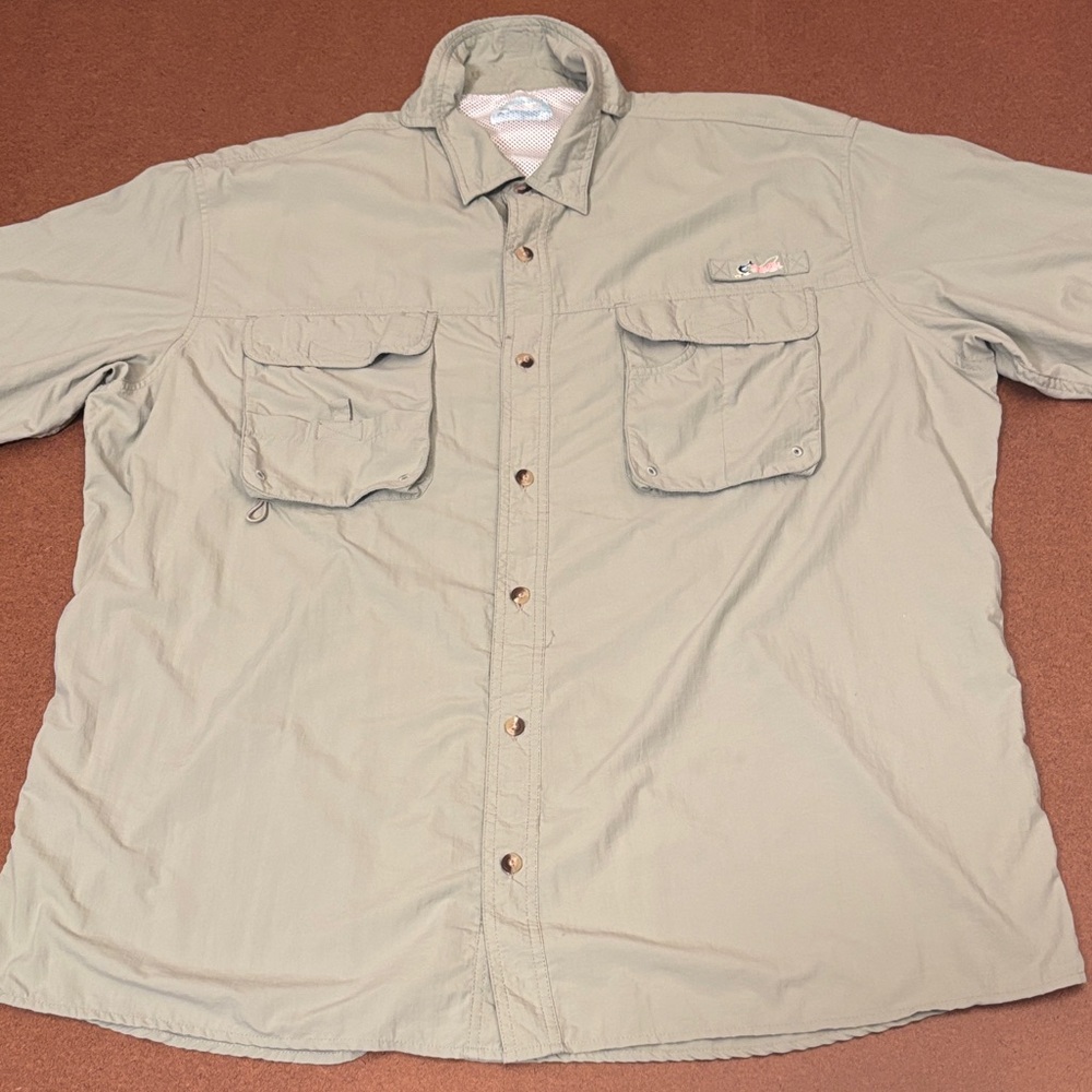 Men's XXL Sage Green Short Sleeve Button Down Vented Fishing Shirt